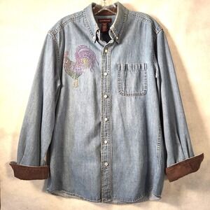 Vintage 90's Covington Denim Shirt Women Blue Rhinestone Rooster Farmcore